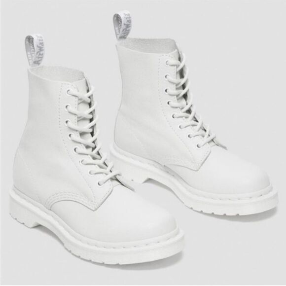 Dr. Martens Women’s 1460 Pascal Mono White Leather Lace Up Combat Boots Sz 6 - Picture 1 of 10